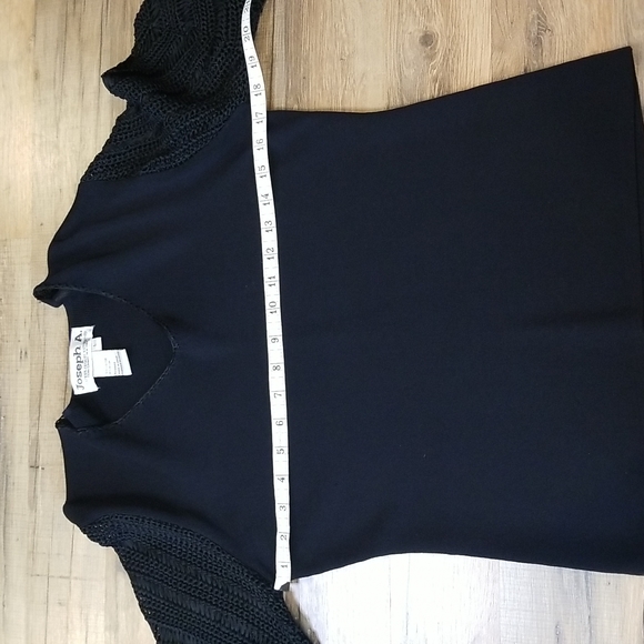 JOSEPH A. Black Viscose V-Neck Shirt Top with Crocheted Sleeves - Picture 9 of 10